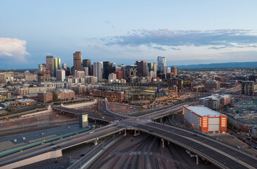 Fototapeta premium Aerial View of Denver, Colorado at Sunset