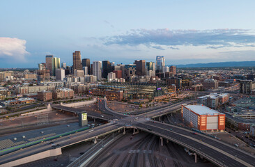 Aerial View of Denver, Colorado at Sunset