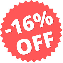 16% off Red Figurine Design in Vector Illustration discount label, tag, isolated. 