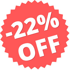 22% off Red Figurine Design in Vector Illustration discount label, tag, isolated. 