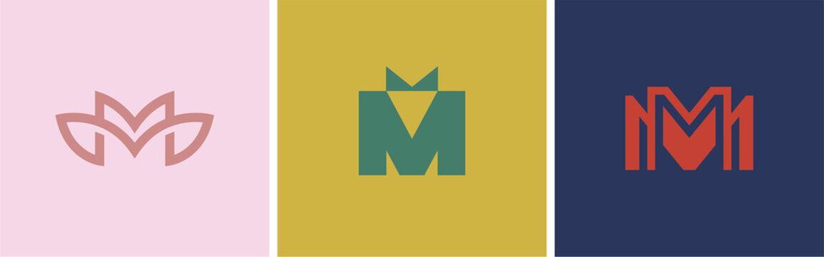 Set of three vector logos. logo monogram letter M. Vector illustration