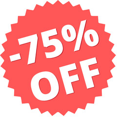 75% off Red Figurine Design in Vector Illustration discount label, tag, isolated. 
