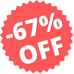 67% off Red Figurine Design in Vector Illustration discount label, tag, isolated. 
