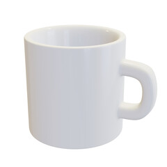 White ceramic coffee mug or tea cup isolated object on white background high resolution realistic 3d render illustration. Single clip art design mockup element. High quality 3d illustration.