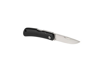 Pocket folding knife isolate on white back. Compact metal sharp knife with a folding blade.
