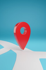 Red map pointer on blue background. 3d illustration.