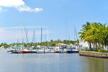 Fototapeta na wymiar Boats at harbor in Port Salerno south of Stuart along the intracoastal waterway in Florida