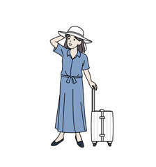 旅行をする若い女性　一人旅　夏休み