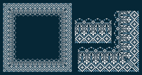 Lacy frame, corner and border with ukrainian embroidery vyshyvanka Pixel or square designed filigree frame for classic ornamental design