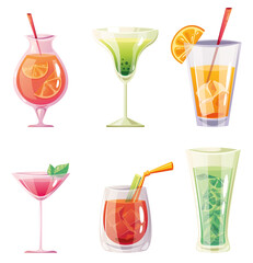 Cocktail alcohol tropical drinks isolated set. Vector flat cartoon design element illustration