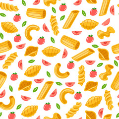 Pasta food seamless pattern. Vector flat graphic design background illustration
