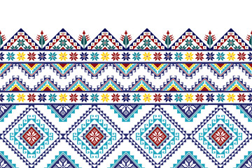 Geometric abstract Ikat ethnic seamless pattern design. Aztec fabric carpet mandala ornaments textile decorations wallpaper. Tribal boho native ethnic turkey traditional embroidery vector background 