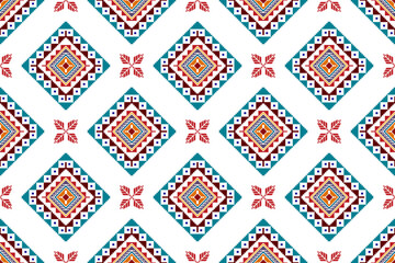 Geometric abstract Ikat ethnic seamless pattern design. Aztec fabric carpet mandala ornaments textile decorations wallpaper. Tribal boho native ethnic turkey traditional embroidery vector background 