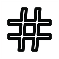 Abstract geometric grid or hashtag shapes in doodle style for contemporary trendy design, isolated black silhouette, vector illustration, on white background.