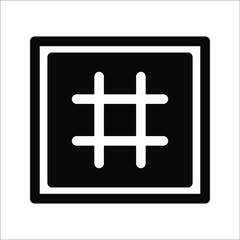 Abstract geometric grid or hashtag shapes in doodle style for contemporary trendy design, isolated black silhouette, vector illustration, on white background.