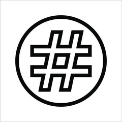 Abstract geometric grid or hashtag shapes in doodle style for contemporary trendy design, isolated black silhouette, vector illustration, on white background.