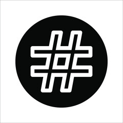 Abstract geometric grid or hashtag shapes in doodle style for contemporary trendy design, isolated black silhouette, vector illustration, on white background.