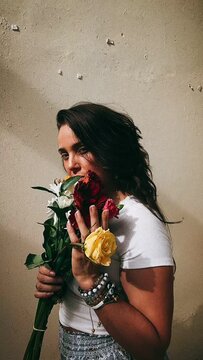 Woman Holding a beautiful Bunch Of Flowers, Flowers, Pretty, Vertical Videos 