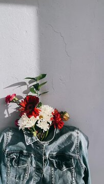 Bunch Of Flowers, Flowers Stuffed in a Jacket, Jacket, Flowers, Beautiful Bunch Of FLowers