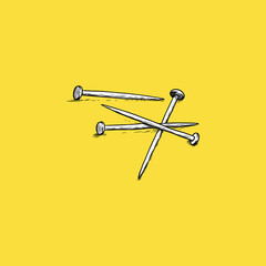 Nail icon, sketch and vintage style. - Vector