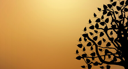 Black bodhi tree design on gold background.