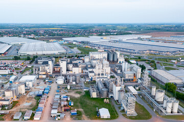 Aerial view of a large industrial raw material processing plant
