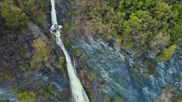 ascending view of Dariali Gorge, river Tergi in Caucasus mountains, Georgia. High quality 4k footage