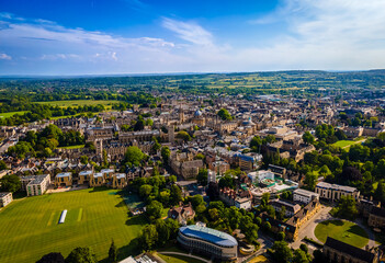 The aerial view of Oxford city center in summer, UK