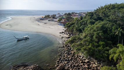 Aerial view of Caieiras beach in Parana state, Brazil,  from high angle