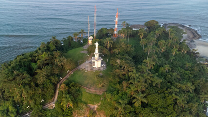 Aerial view of the Christ Mount in Guaratuba beach in Parana state, Brazil,  from high angle