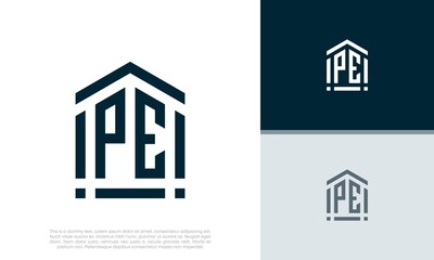 Simple Initials PE logo design. Initial Letter Logo. Shield logo.
