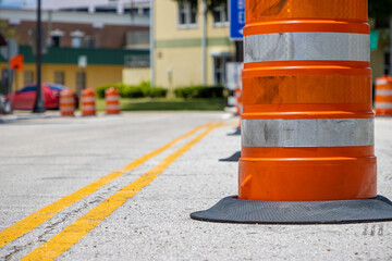 Orange road construction barrel