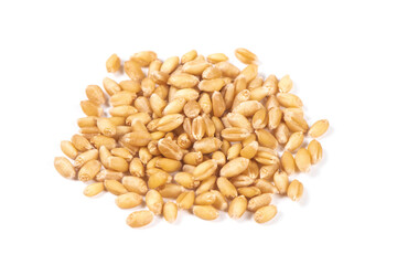 heap of wheat seeds isolated on white background