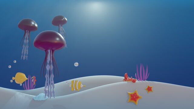 World Ocean day banner template with 3d render jellyfish