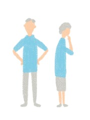 気まずい高齢男女の手描きイラスト