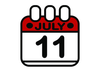 11 july in red. Calendar banner with 11th of july on white background.