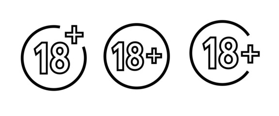 18 plus icon vector under eighteen years prohibition sign, adults only for your content . 18 age restriction, attention, Eighteen plus icon editable stroke, flat design style isolated on white - obrazy, fototapety, plakaty