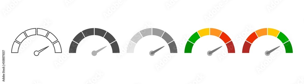 Wall mural meter scale with arrow. the measuring device icons set. sign tachometer, speedometer, indicators. il