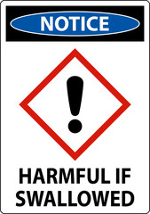 Notice Harmful If Swallowed GHS Sign On White Background