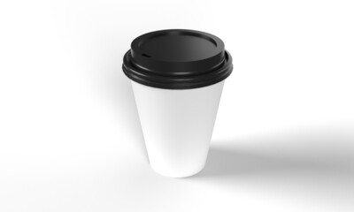 Disposable Coffee Drinking Take-away Paper Cup, Perspective View. Isolated on a white background. 3D Render Illustration for Mockups.