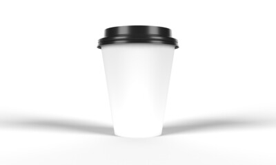 Disposable Coffee Drinking Take-away Paper Cup, Front View. Isolated on a white background. 3D Render Illustration for Mockups.