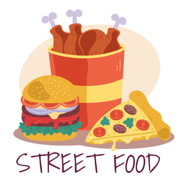 Fast street food concept. Vector flat cartoon graphic design illustration