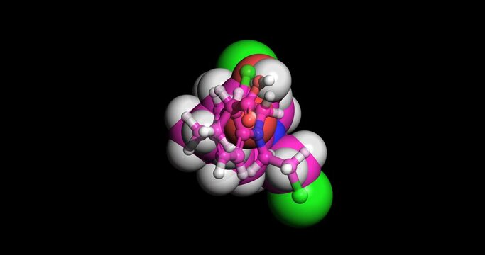 Chlorambucil, anticancer drug, 3D molecule, spinning 4K
