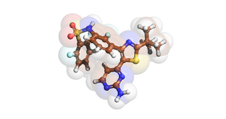 Dabrafenib, anticancer drug, 3D molecule