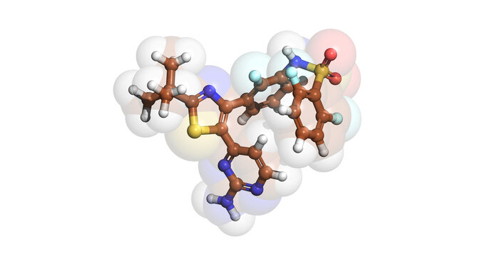 Dabrafenib, anticancer drug, 3D molecule