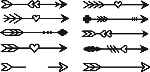 arrow decoration set with heart set.vector illustration