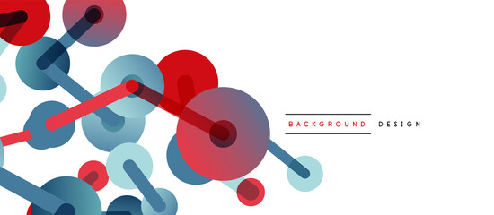 Line points connections geometric abstract background. Circles connected by lines. Trendy techno business template for wallpaper, banner, background or landing