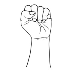 Hand illustration in line art style with fist symbol