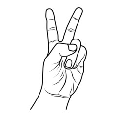 Hand illustration in line art style with peace symbol