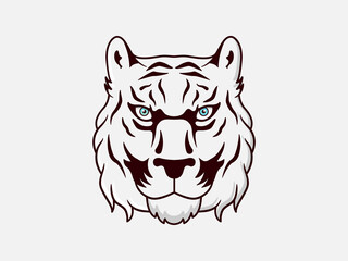 Tiger head logo on white isolated background. Vector clipart illustration.
